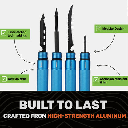 "Blue modular hiking stick sections from Terra Tactic showing outdoor-ready construction"