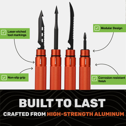 "Orange modular hiking stick sections from Terra Tactic showing outdoor-ready construction"